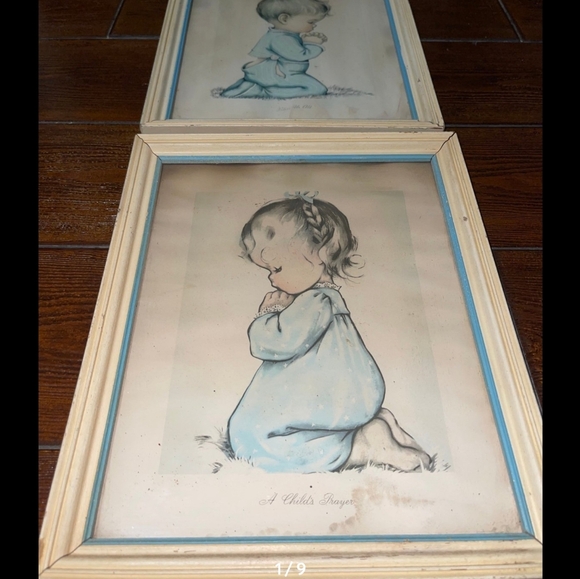 1970's " A Child's Prayer" Framed Art (SET) - Picture 1 of 9